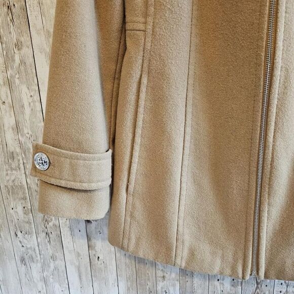 London Fog Hooded Zip Front Wool Blend Coat XS Tan Color - Picture 3 of 13